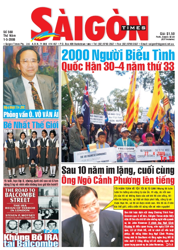 Trang đầu báo Saigon Times đăng bài phỏng vấn