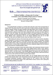 VCHR Report "Political Stability vs Democratic Freedom ? Economic Crisis and Political Repression in Vietnam, document of the Vietnam Committee on Human Rights for the Hearing on Cambodia, Laos and Vietnam of the Sub-commission on Human Rights, European Parliament, Brussels, 25 August 2008"