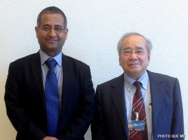 Ông Võ Văn Ái và Tiến sỉ Ahmed Shaheed, Báo cáo viên Đặc biệt LHQ về Tự do Tôn giáo hay Tín ngưỡng tại LHQ Genève