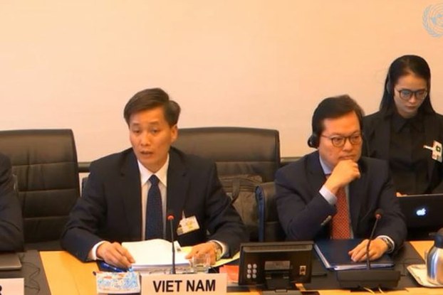 Nguyen Khanh Ngoc (L), Vietnamese government delegate, addresses the UN Human Rights Committee in Geneva, March 11, 2019. UN Photo